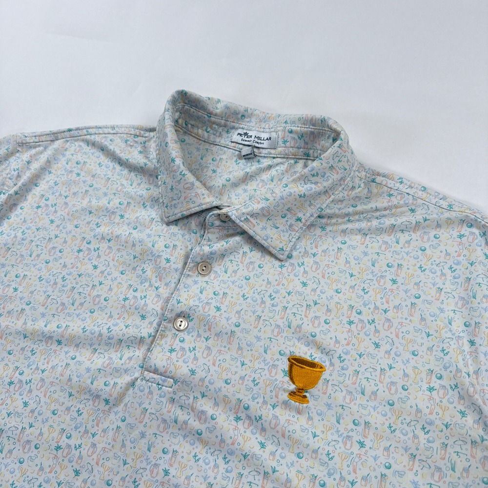 Peter Millar Presidents Cup Golf Polo Shirt Mens XL Cocktail Garnish Trophy Gold